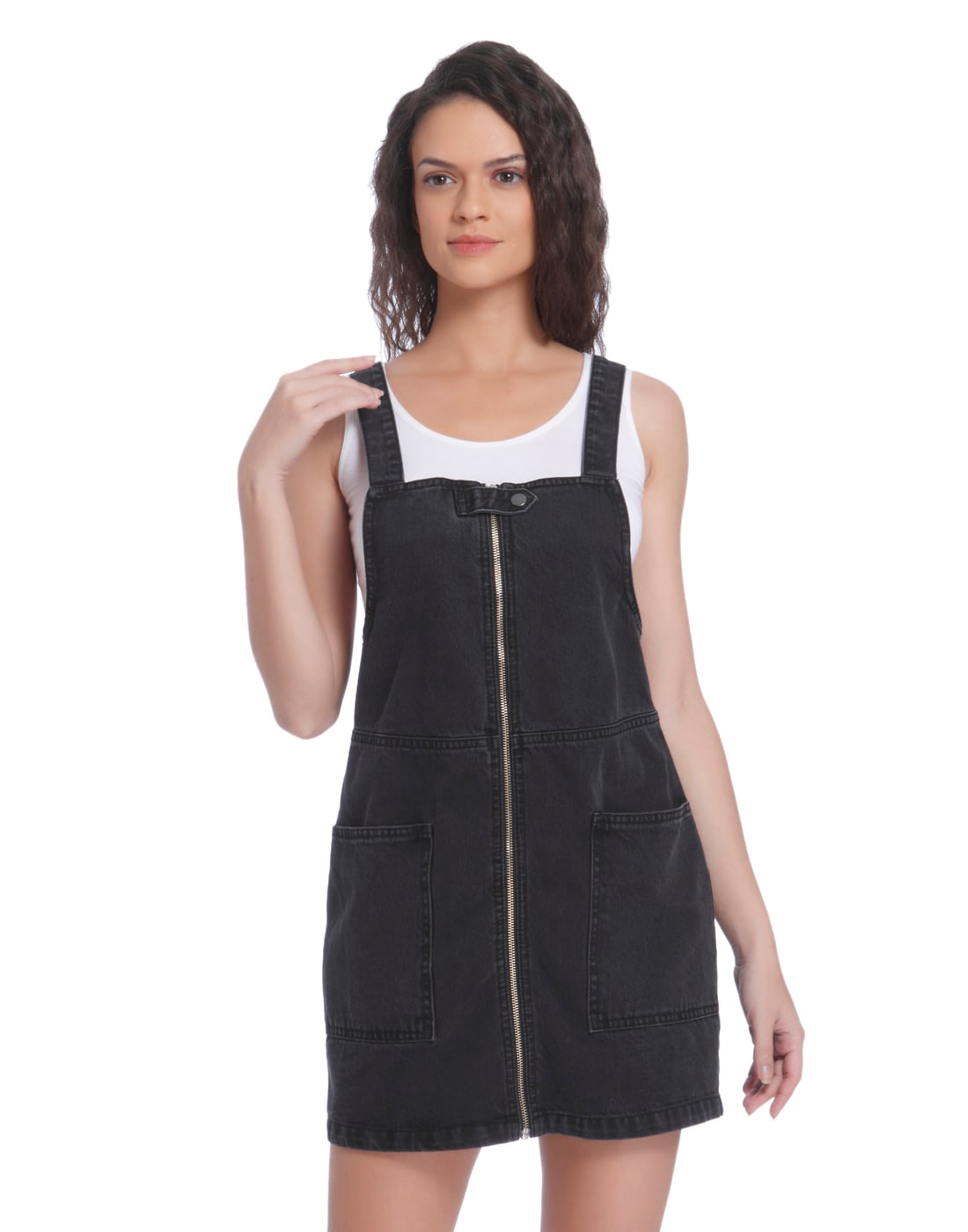 zip up dungaree dress