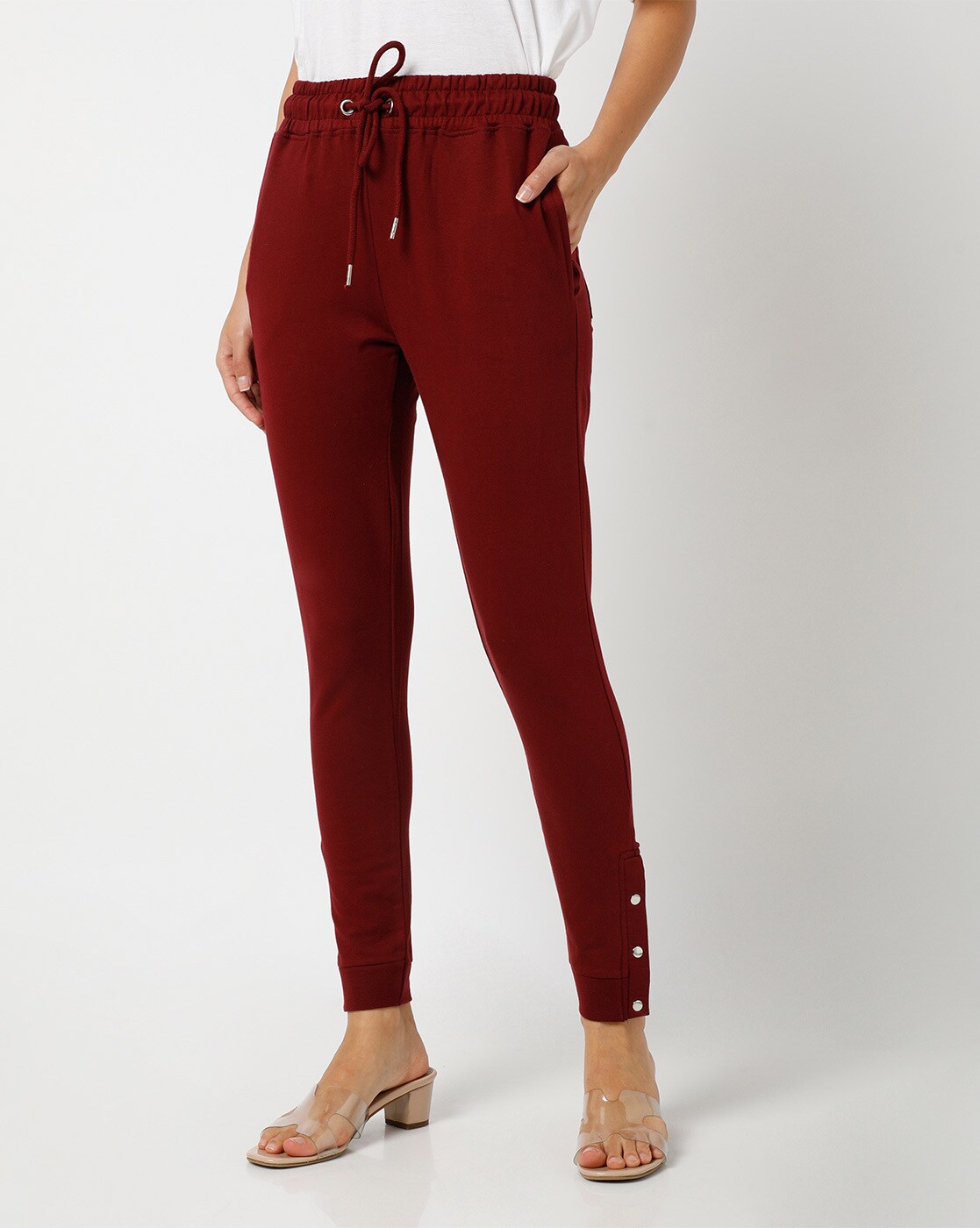 Women Straight Track Pants with Contrast Stripes
