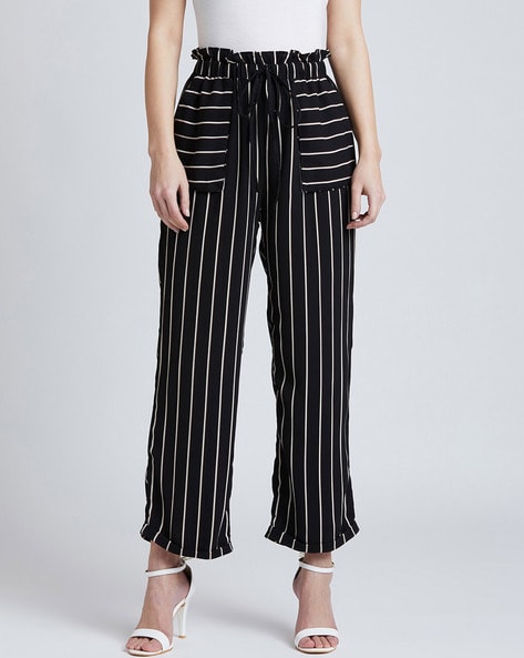 Buy Vero Moda Black  White Striped High Rise Pants for Women Online  Tata  CLiQ