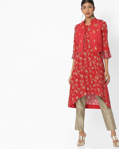 High-Low Printed Kurta with Jacket