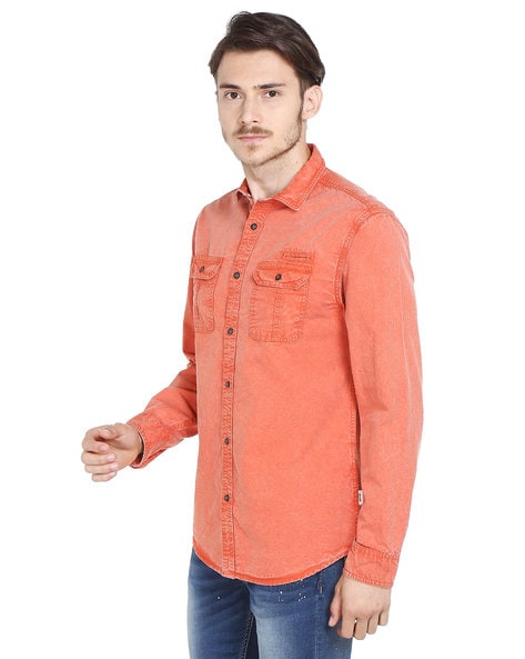 orange denim shirt mens