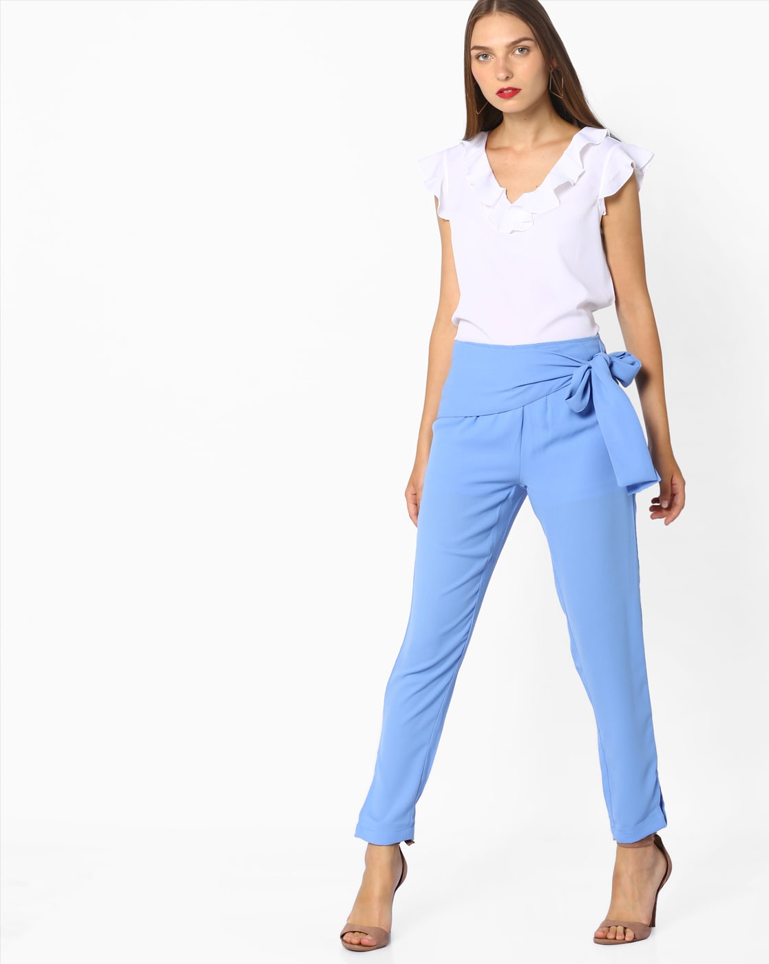 Buy KRAUS Light Blue Solid Slim Fit Cotton Full Length Womens Casual  Trousers  Shoppers Stop