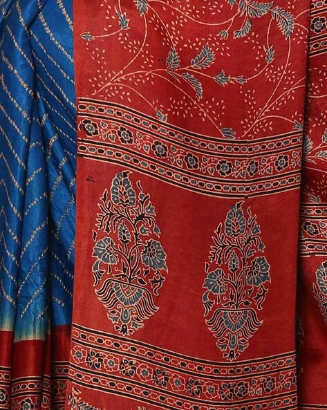 Black And Tussar Ajrak Bandhani Saree in Cotton – Khatri Jamnadas Bechardas