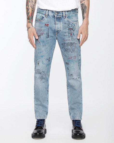 doodle print jeans