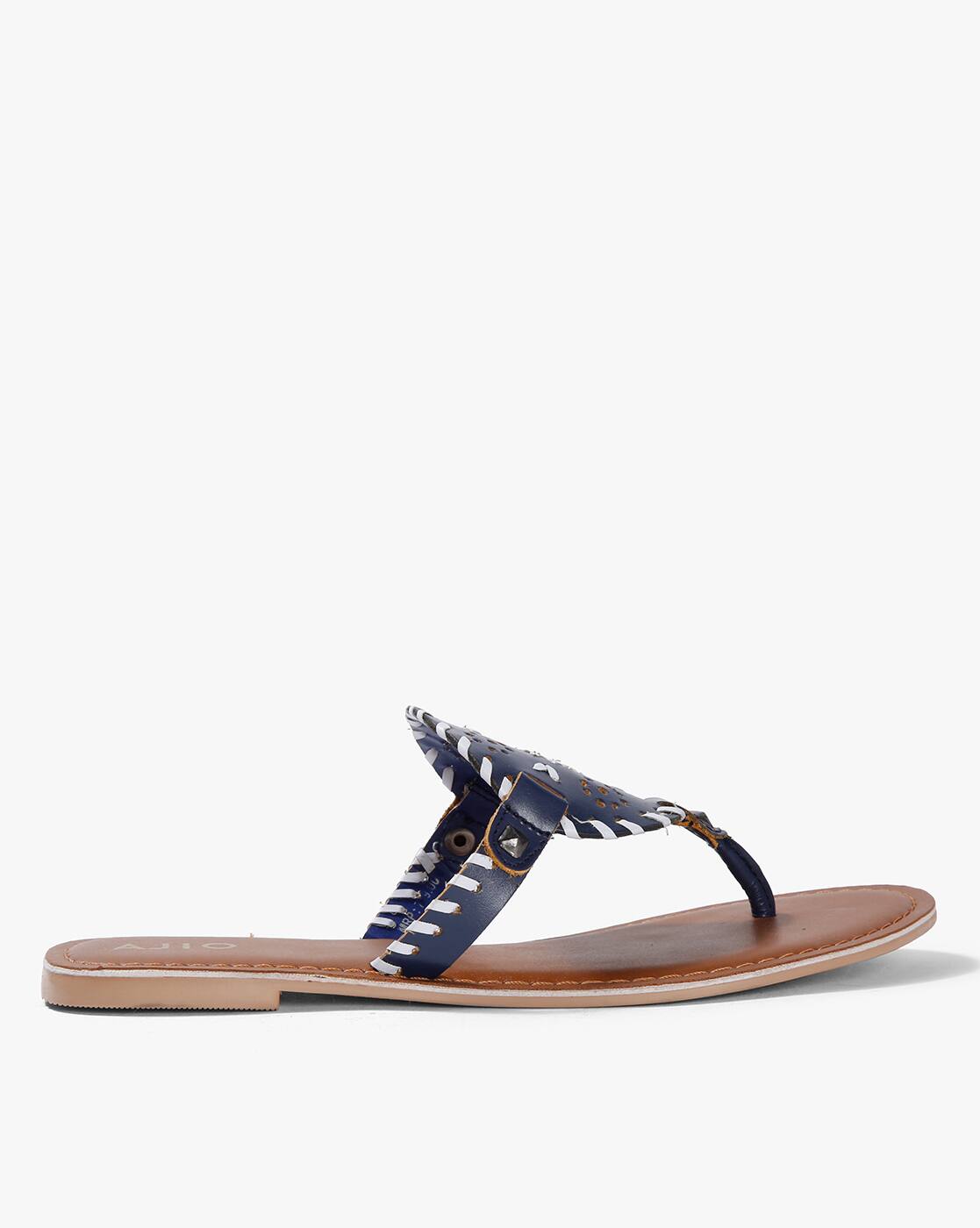 navy leather flat sandals