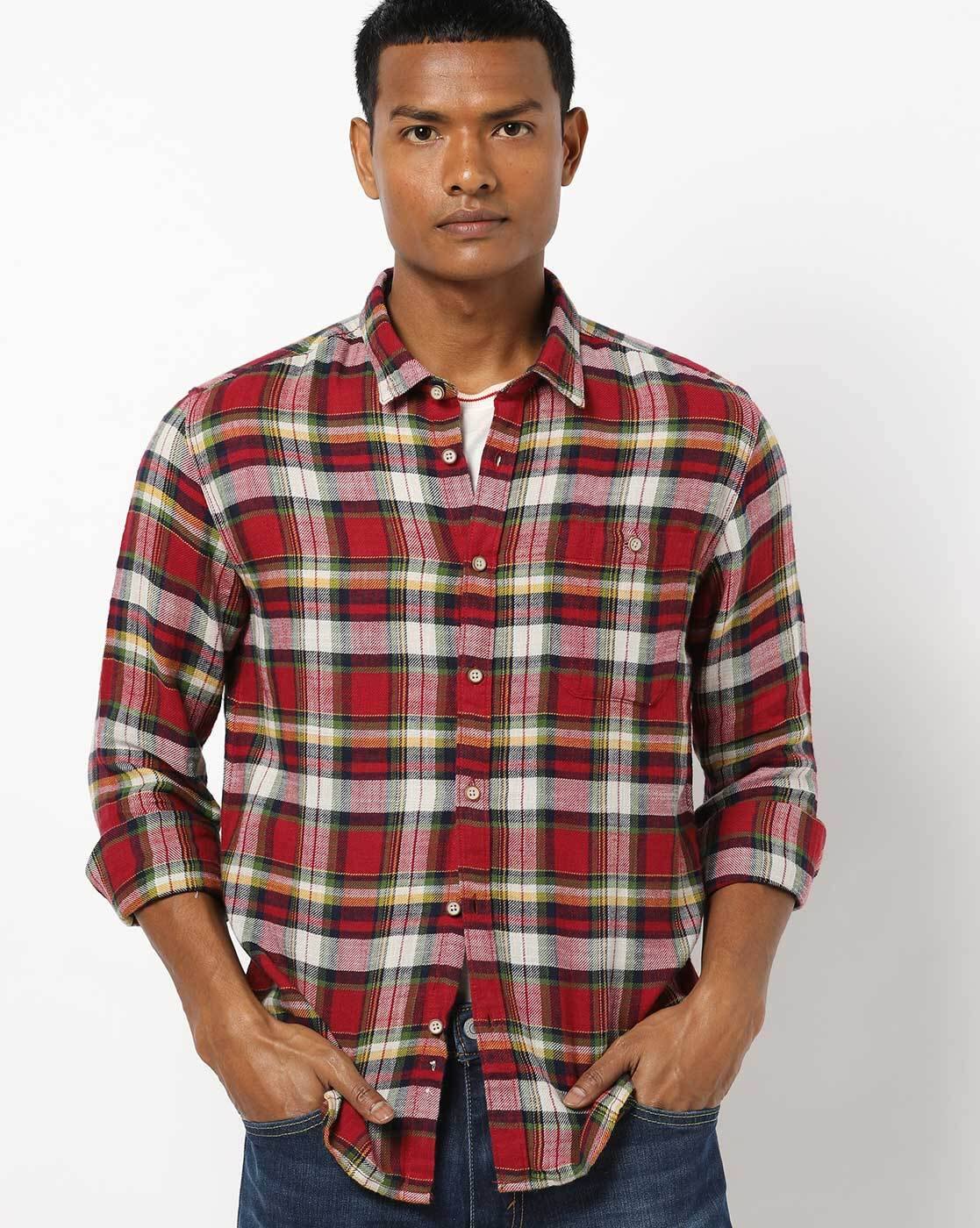 flying machine checked slim fit shirt
