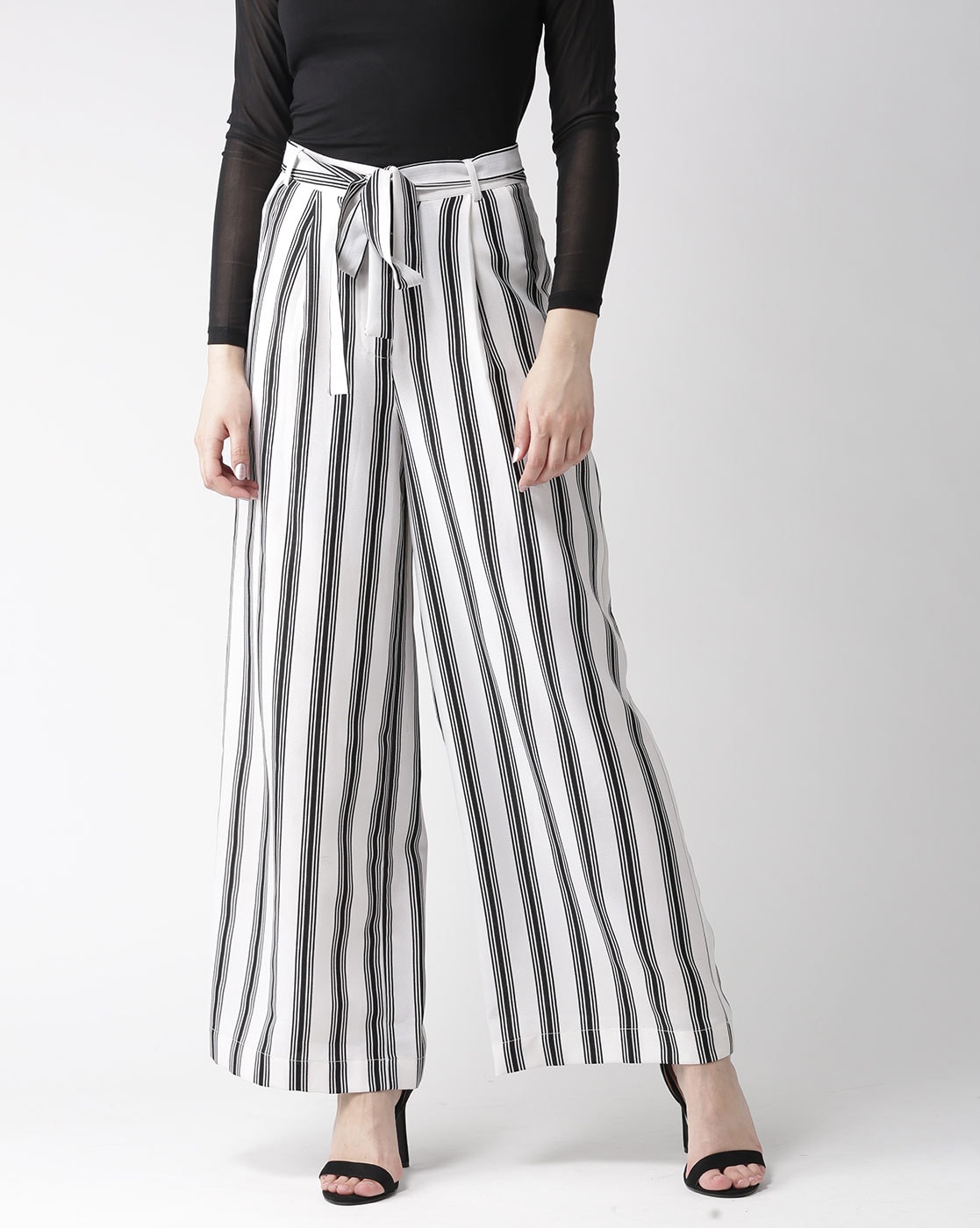 Buy Women Black Stripes Drawstring Wide Leg Pants Online At Best Price -  Sassafras.in