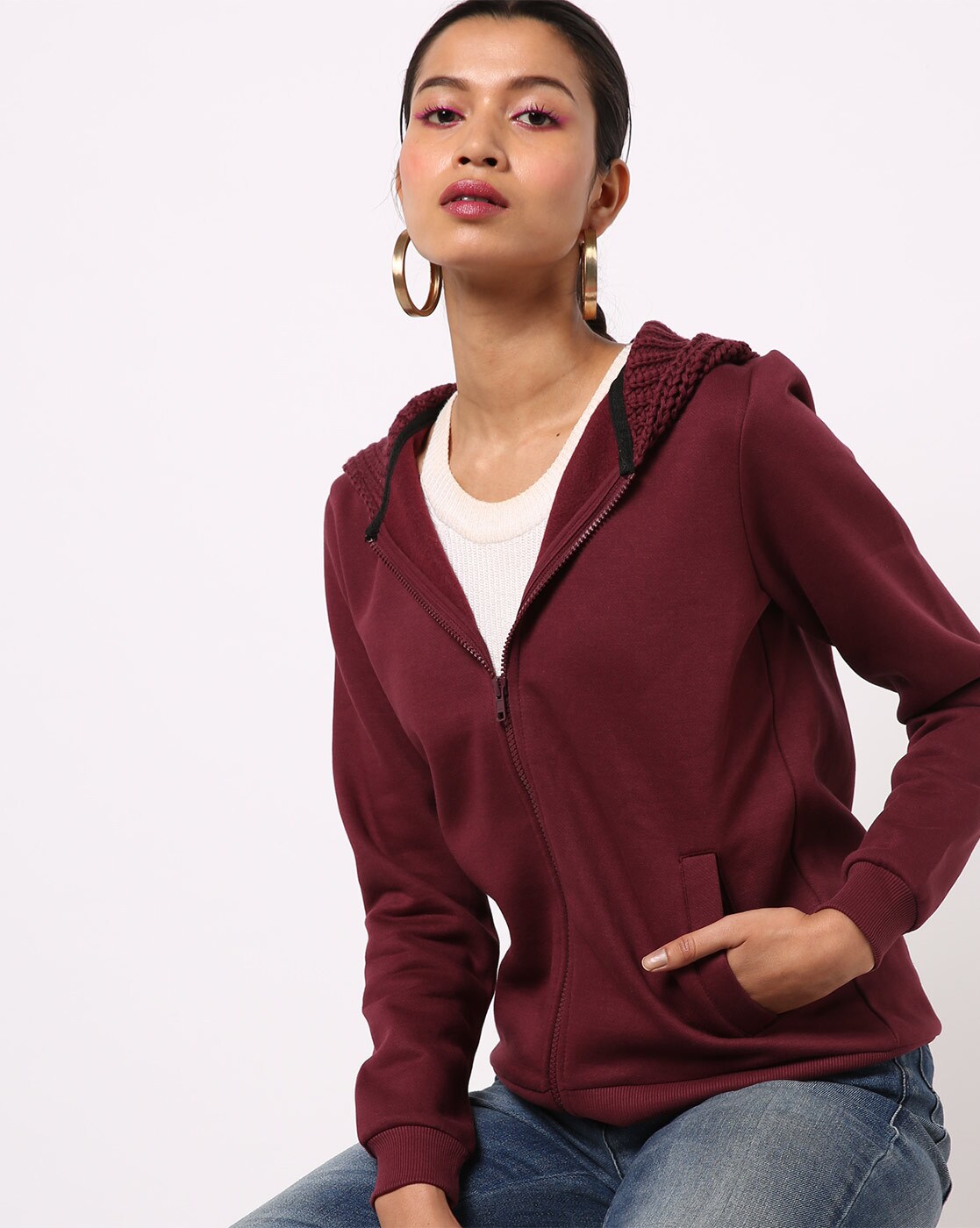 knitted zip up hoodie womens