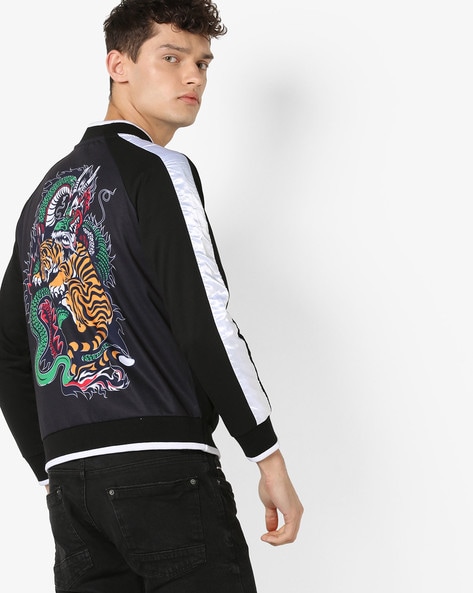 Oversized Flower Back Print Denim Jacket | boohooMAN USA