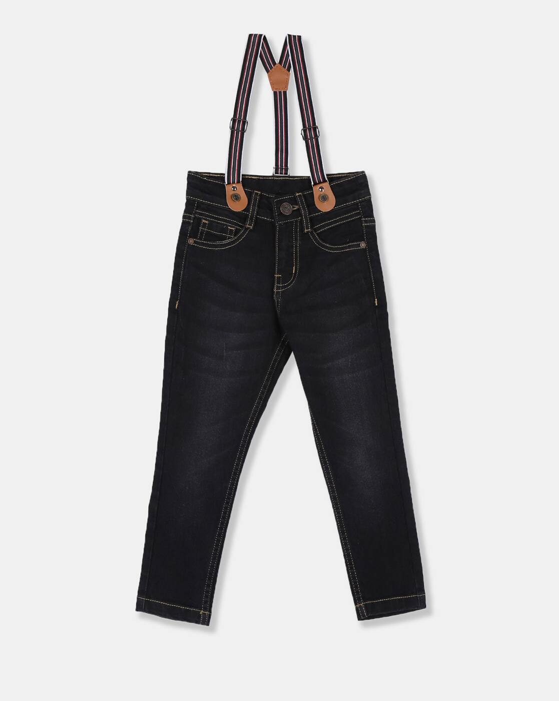 black jeans with suspenders