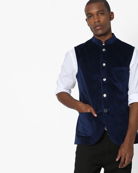 Buy Vastramay Mens Blue Nehru Jacket online