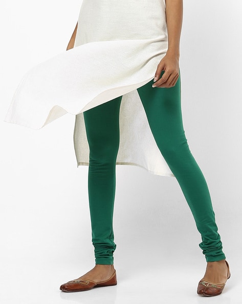Buy Green Cotton Lycra Tights For Women Online - Aurelia