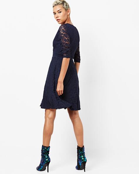 Floral Lace Skater Dress with Surplice Neckline