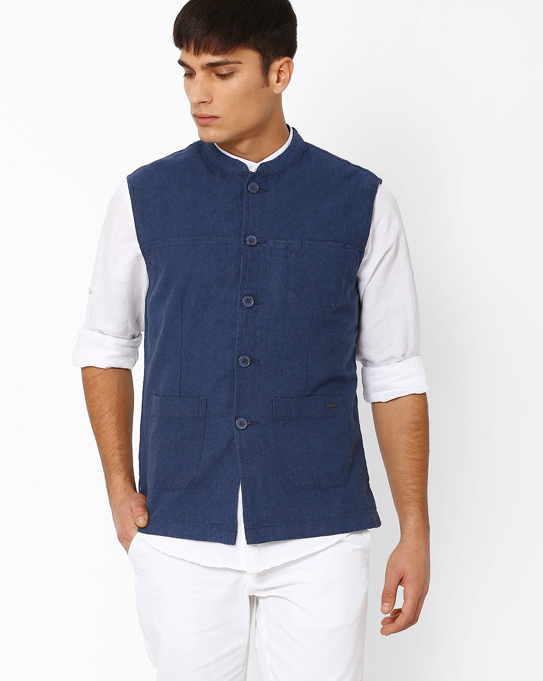 Maxence Nehru Jackets  Buy Maxence Navy Blue Woven Nehru Jacket Online   Nykaa Fashion