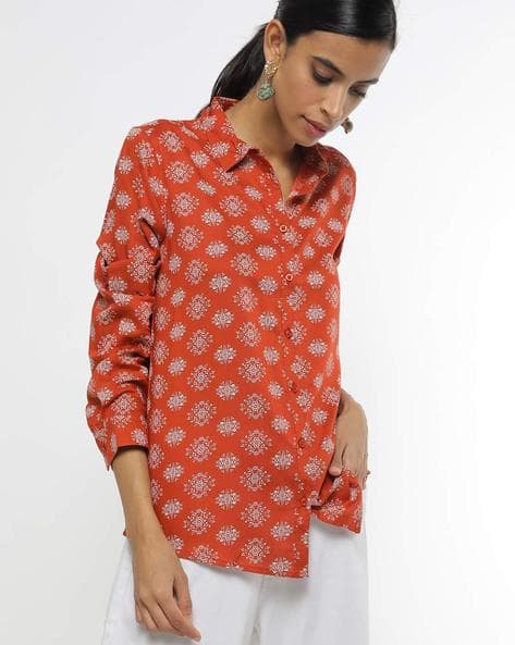 Printed Shirt with Spread Collar (Image - 3)