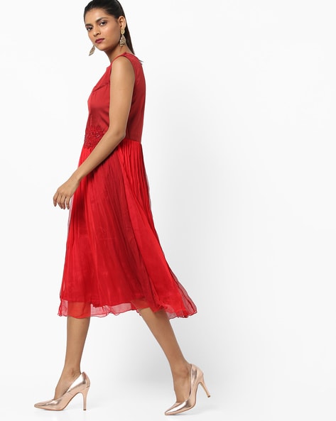 Satin Wrap Front Pleated Midi Dress