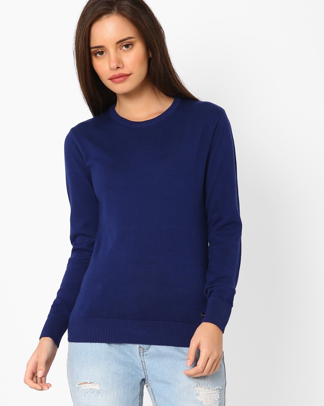 navy cotton crew neck sweater women's