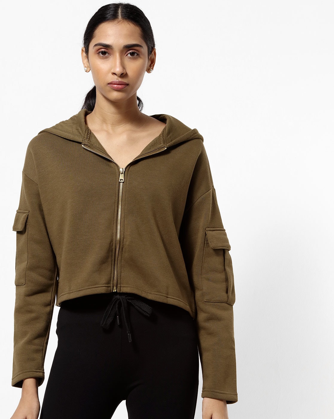 olive green crop hoodie