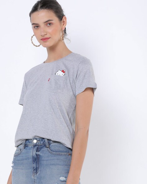 Heathered Crew-Neck T-shirt with Patch Pocket
