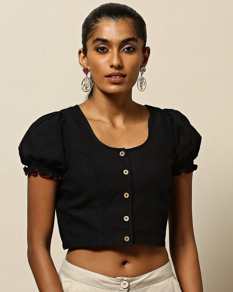 Black blouse best sale puff sleeves