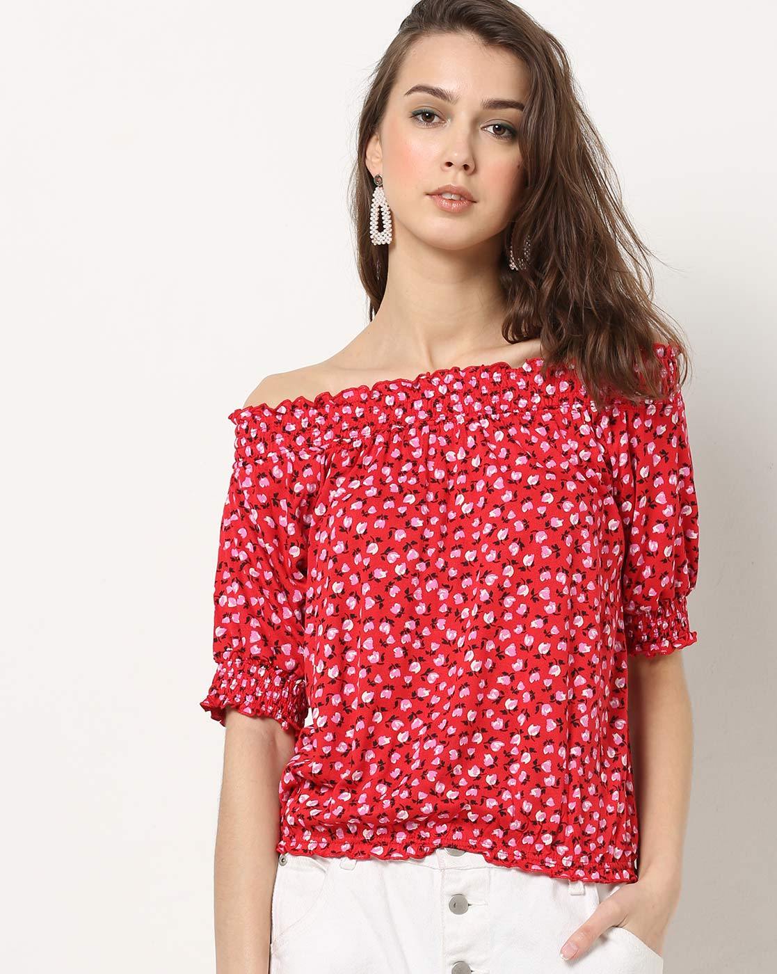 Red colour off shoulder top hot sale