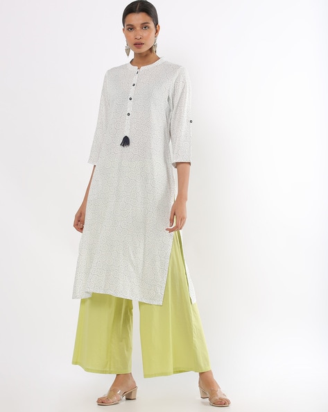 Printed Straight Kurta with Tassel Accent