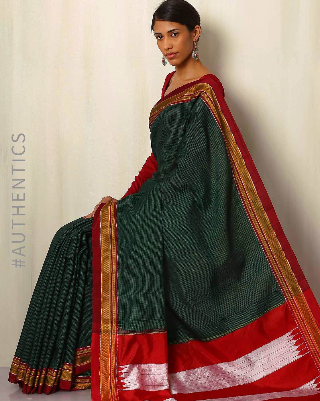 Silk Plain Saree Green – Ilkal Sarees – Guledaguadda Khana's directly form  Weavers