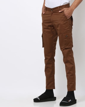 COFFEE BROWN COTTON SOLID CARGO PANT  ROOKIES