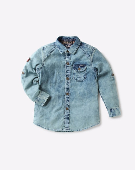 Printed Kids Blue Denim Shirt, Size: S & M at Rs 350/piece in Indore | ID:  17557762073