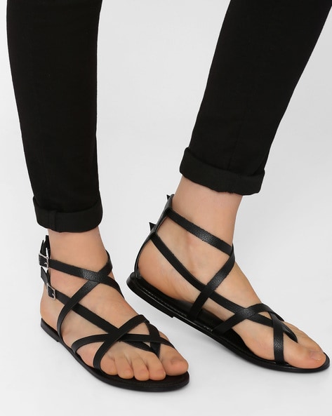 Flat with buckle open online toe strappy plain sandals