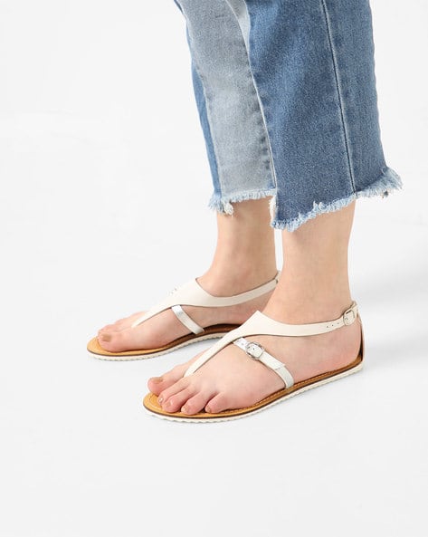 Ankle Strap Ajio Footwear For Ladies T-strap Flat Sandals With