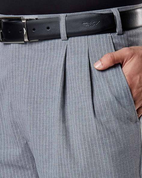 Striped Pleated Trousers with Insert Pockets