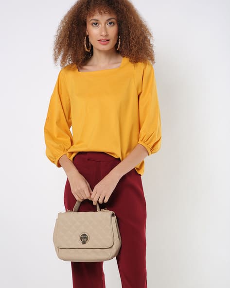 Square-Neck Top with Puffed Sleeves
