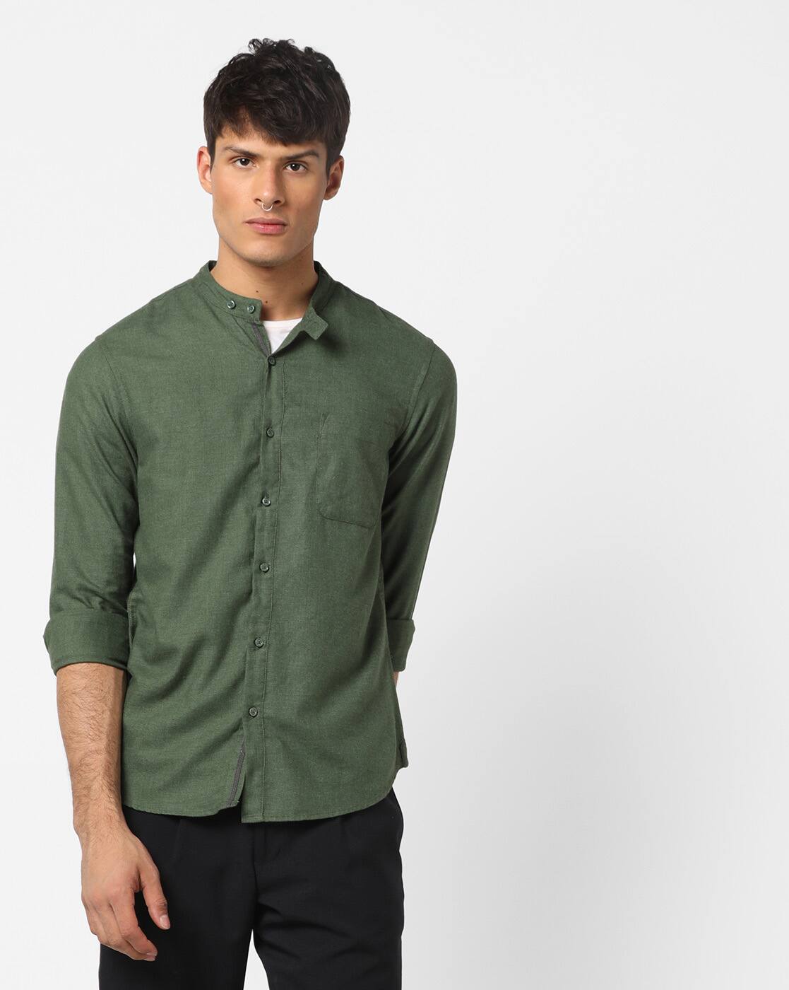 dark green collared shirt