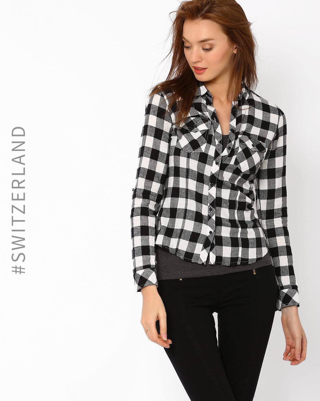 Black shirt with buffalo plaid Clearance