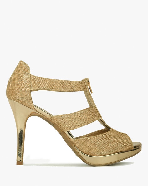 Fioni gold selling zip up stiletto sandal heels