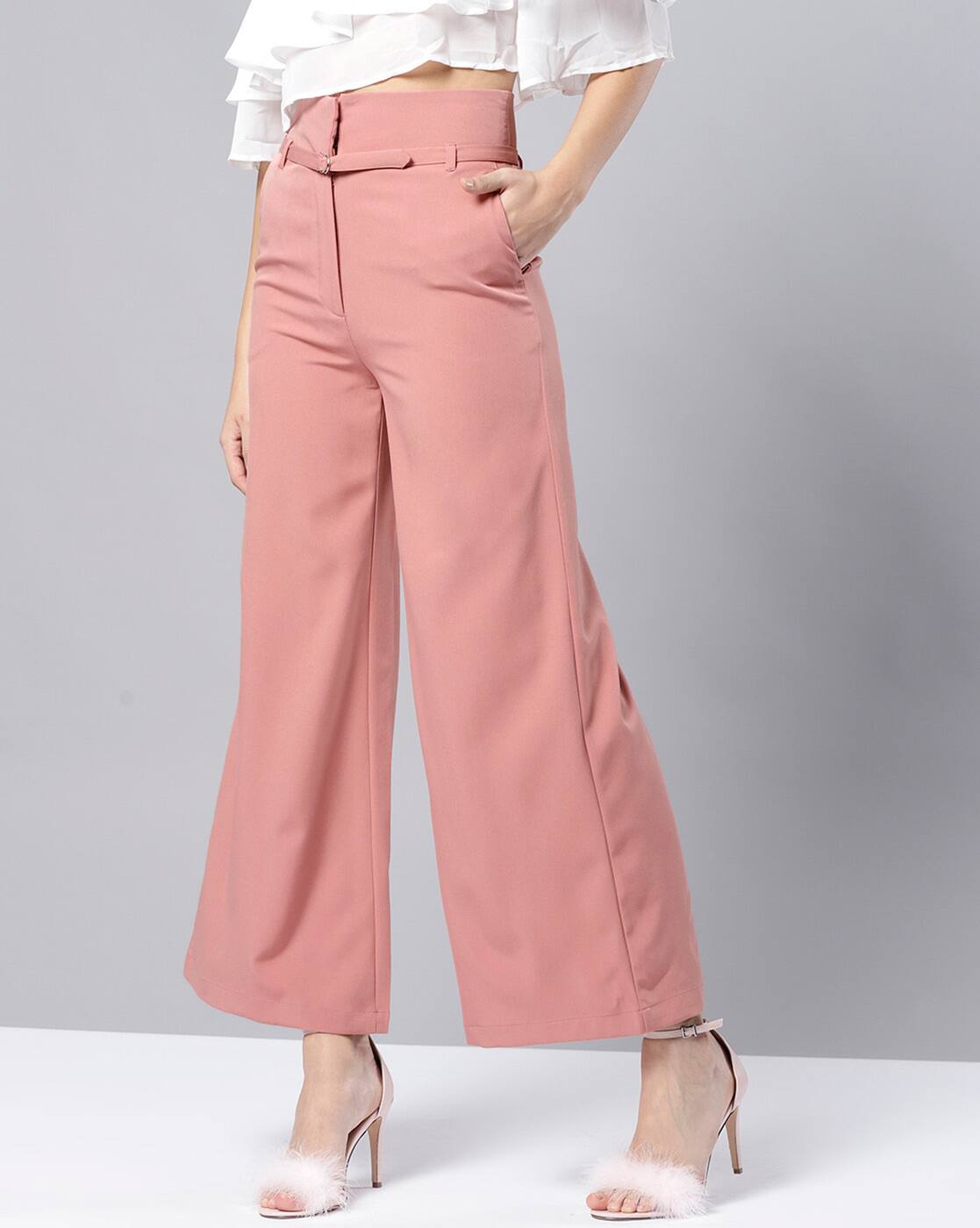 pink high waisted pants with belt