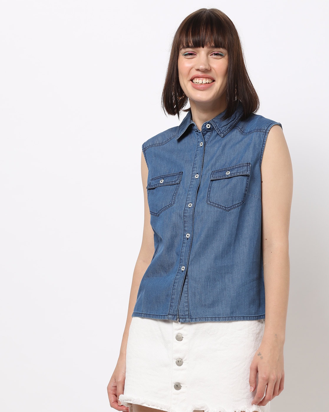 sleeveless denim shirt womens