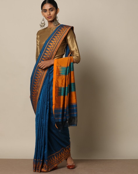 BLUE HANDLOOM ILKAL SAREE. – TRARANG