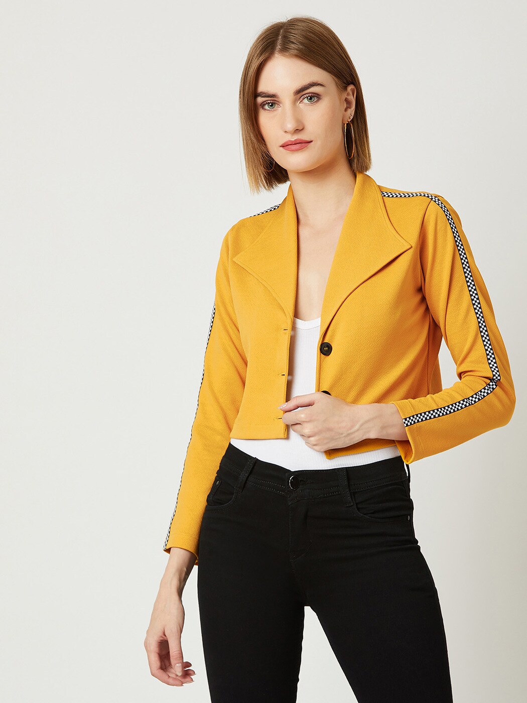 yellow cropped jacket womens