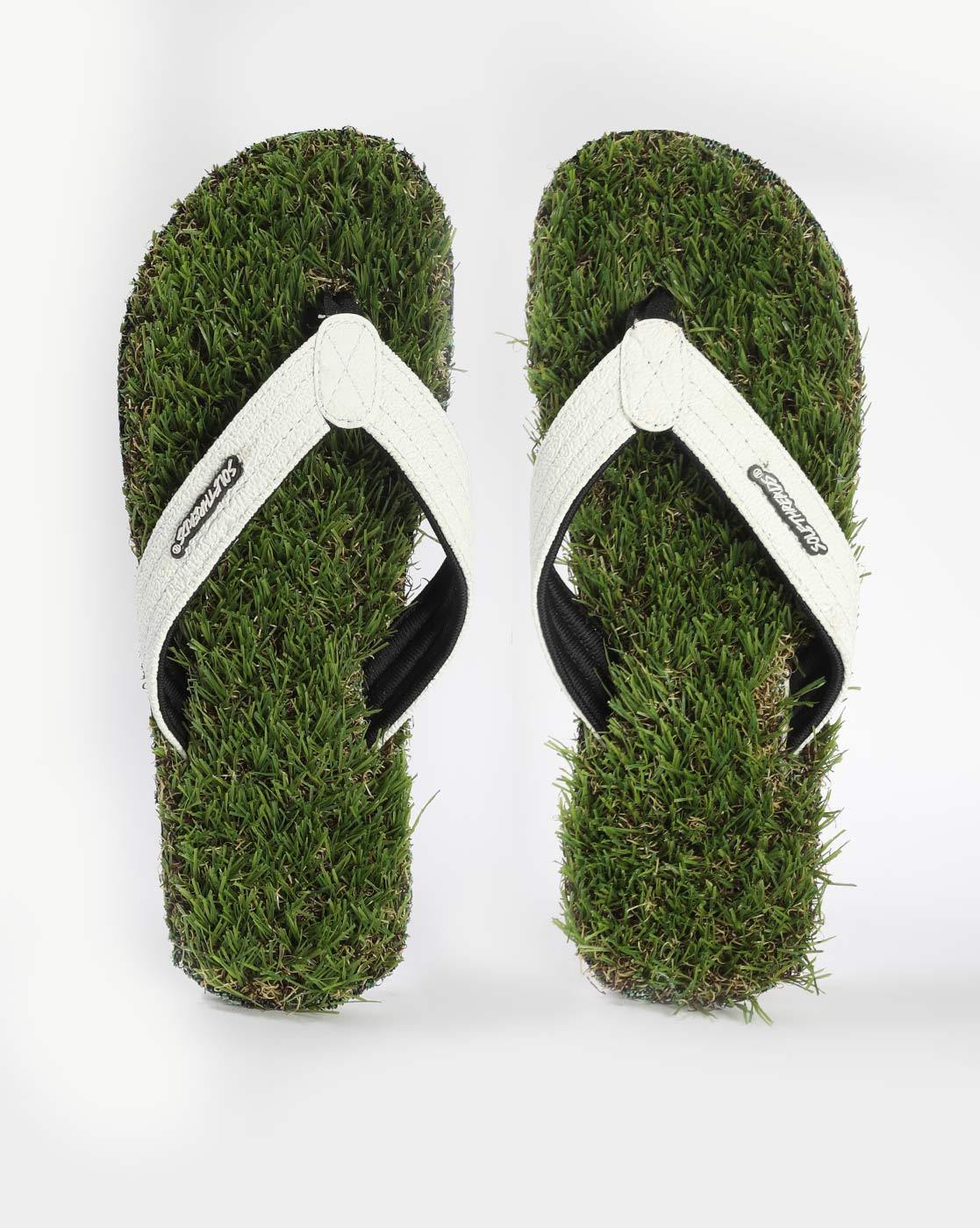 green grass flip flops
