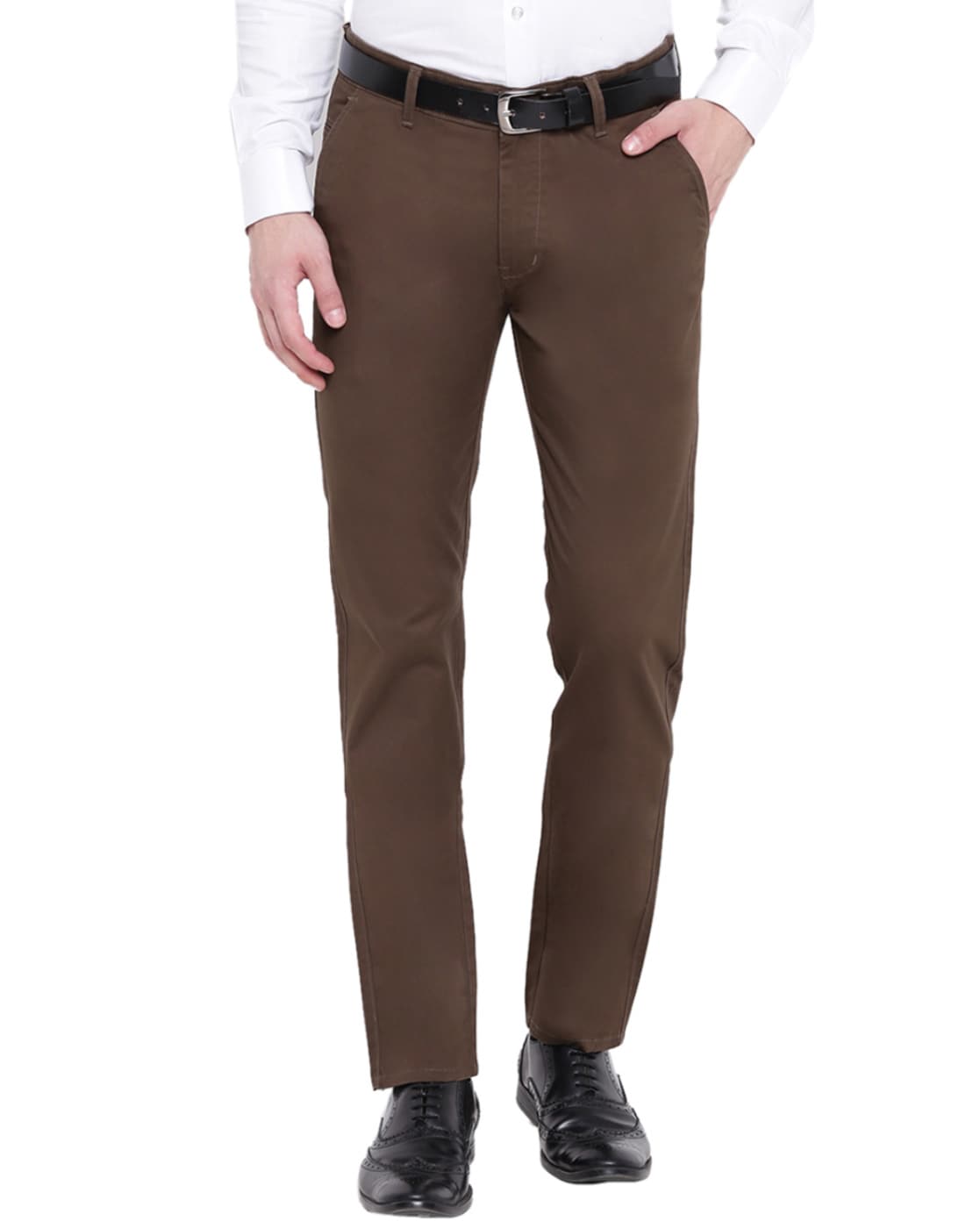 Buy Hancock Mens Mocha Brown Cotton Elastene Solid Slim Fit Formal Trouser  at Amazon.in