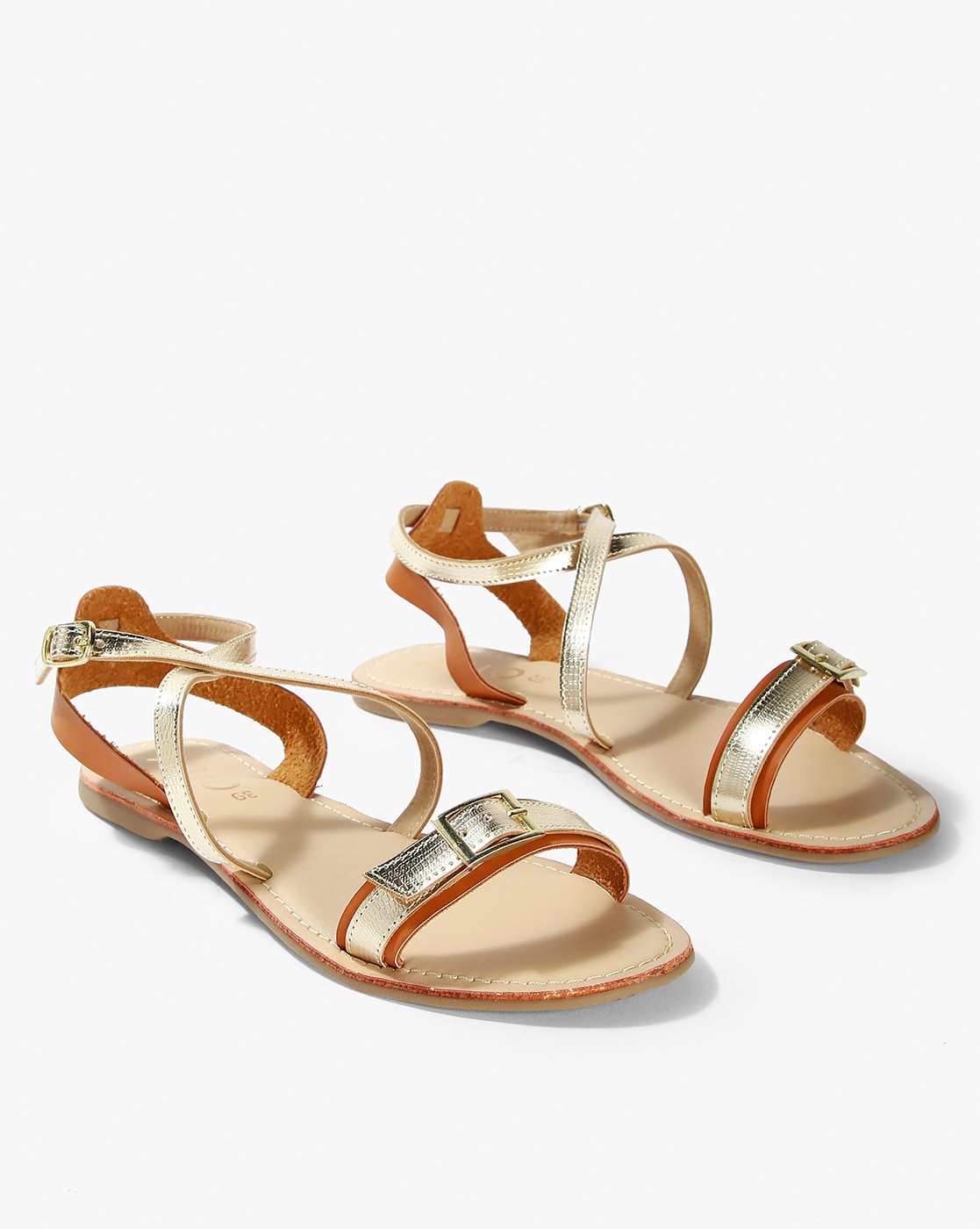 Monsoon Leather Crossover Metallic Flat Sandals | Kaleidoscope