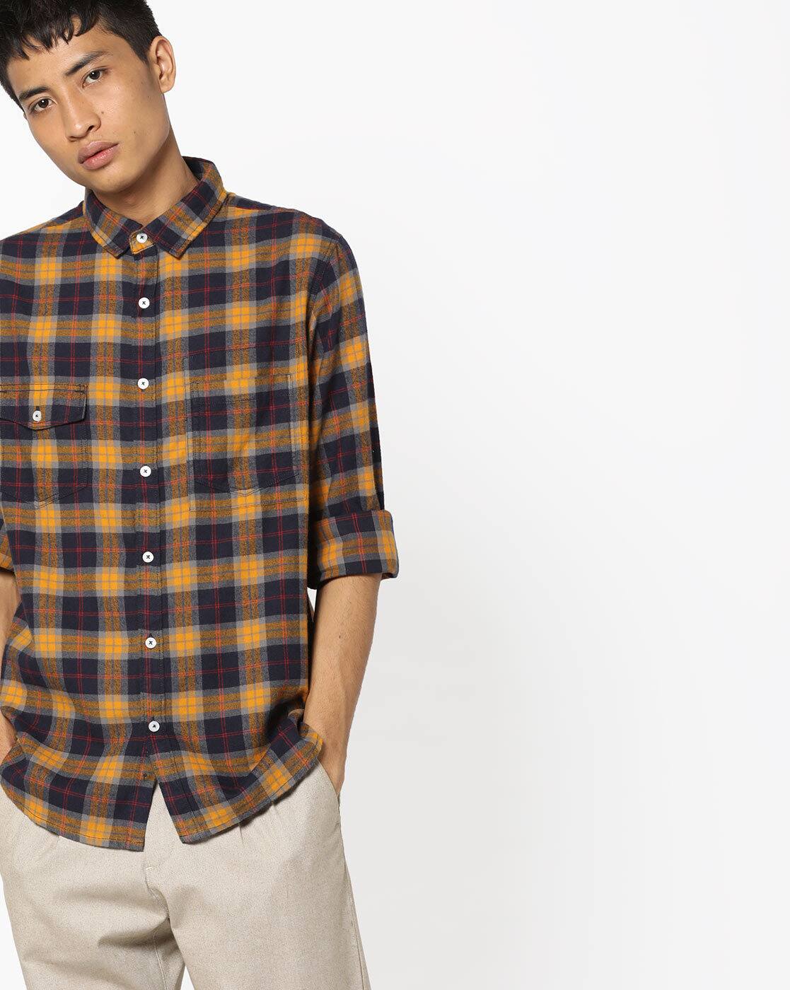 Buy Mustard Yellow \u0026 Navy Blue Shirts 