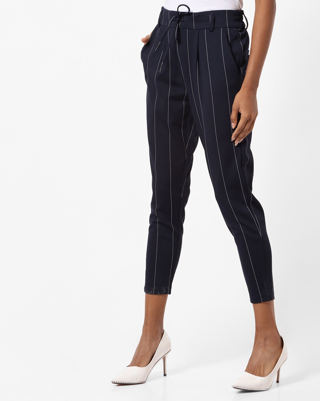 striped navy pants