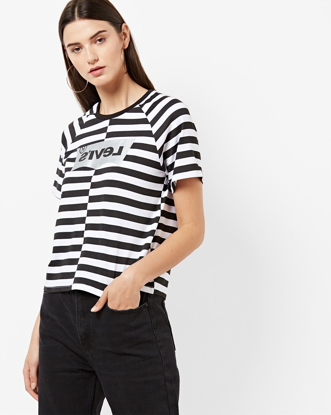 levi's black and white striped shirt