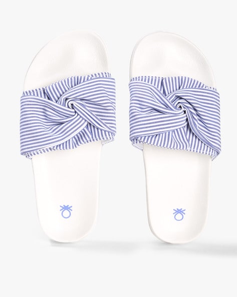 blue and white striped flip flops