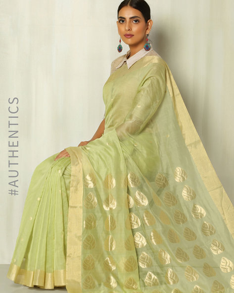 Earls green and Light Olivine chanderi silk saree design | Kiran's Boutique