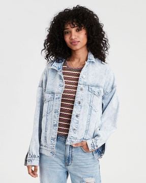 Trendsi Collared Neck Dropped Shoulder Denim Jacket Light / Xs