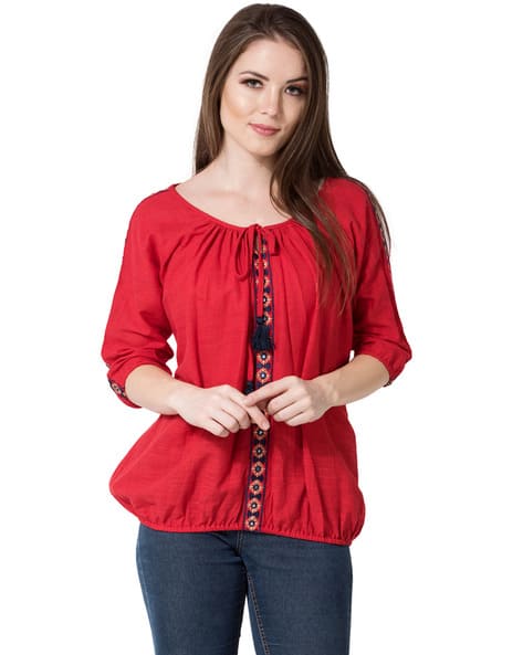 AANIA Embroidered Blouson Top